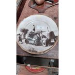 Three Ceramic Staffordshire plates depicting tractors. {20 cm Dia.}.