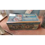 Early 20th. C. Hignett's Cavalier tinplate tobacco tin. {7cm H X 18cm W X 8cm D}.