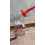 Glass Lucas Battery filler advertising bottle. {18 cm H x 8 cm W}.