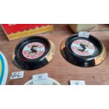 Two Friends of Guinness tin plate advertising ashtrays. {2 cm H x 15 cm Dia.}.
