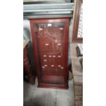 Early 20th C. mahogany wall display cabinet with single glazed door {96 cm H x 46 cm W x 17 cm D}.