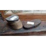 Gold Scales in metal case {13 cm W} and inkwell in form of Hoof {5 cm H x 8 cm W x 10 cm D}.