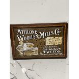 Athlone Woollen Mills Co's metal advertising sign {H 20cm x W 30cm }.