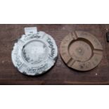 Catley Abbey Natural Seltzer {14 cm Dia.} enamel ashtray and Perrier Table Water {12 cm H x 12 cm W}