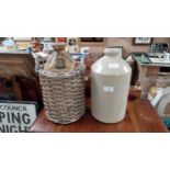 Boord and Son London stoneware flagon with original basket {35 cm H x 21 cm Dia.} and another {32 cm