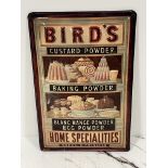 Bird's custard powder metal advertising sign {H 30cm x W 20cm }.