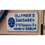 Hafner's Sausages Henry Street Dublin enamel advertising sign. {18 cm H x 30 cm W}