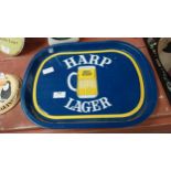 Harp Lager tinplate advertising drinks tray {33 cm H x 42 cm W}.