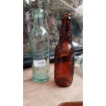 Two 19th C. blob top and beer bottles - Fitzgerald's of Caherciveen. {23 cm H}