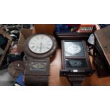 19th C. mahogany wall clock {75 cm H x 44 cm W x 20 cm D} and 19th C. mahogany drop dial clock. {