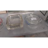 Wills's Capstan {4 cm h x 13 cm Dia.} and Senior Service glass ashtray {4 cm H x 10 cm W x 10 cm D}