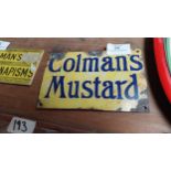 Coleman's Mustard enamel advertising sign {10 cm H x 15 cm W}.