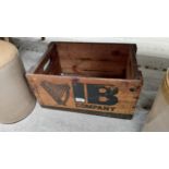 IB Company wooden bottle crate. {32 cm H x 48 cm W x 28 cm D}.