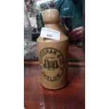 Corcoran and Co Carlow 19th C. stoneware ginger beer bottle. {19 cm H x 7 cm Dia.}