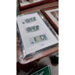 Framed set of Bank of England £1 notes. {47 cm H x 29 cm W}.