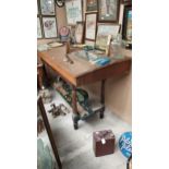 19th C. oak and mahogany Teller's desk {111 cm H x 220 cm W x 85 cm D}