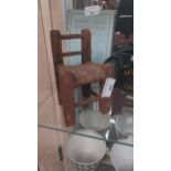 Early 20th C. Apprentice wooden sugan chair. {16 cm H x 10 cm w x 9 cm D}.