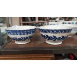 Two 19th C. spongeware porridge bowls with blue floral decoration. {9 cm h x 17 cm Dia.}.