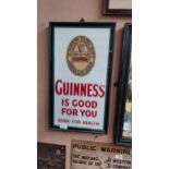 Rare Guinness reverse painted framed advertising sign. {52 cm H x 30 cm W}.