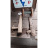 19th C. wooden barrel taps {23 cm H x 14 cm W} and 19th C. wooden shop string holder {14 cm H x 15