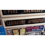 Laboratory Apparatus painted glass sign in wooden frame. This is similar to sign on old Lennox