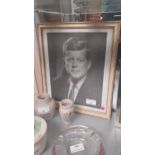 Framed picture of John F Kennedy. {33 cm H x 22 cm W}.