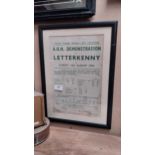 County Donegal AOH Demonstration Letterkenny August 15th 1954 framed notice. {48 cm H x 33 cm W].