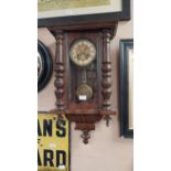 19th C. mahogany wall clock {70 cm H x 35 cm W x 17 cm D}.