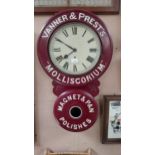 Vanner & Prest's Molliscorium painted pine advertising clock. {78cm H X 47cm W}.