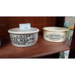 R and T Gibson Potted Meats Edinburgh ceramic pot and Poulton and Noel Belgravian Brand ceramic pot.