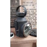 Metal Railway Signal Lamp with original blue and red glass stamped Caheryon X. {30 cm H x 16 cm W