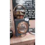 19th C. brass and metal railway engine lamp. {26 cm H x 13 cm W x 10 cm W}.