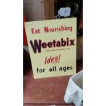 Eat Nourishing Weetabix Ideal for all ages advertising showcard. {32 cm H x 25 cm W}.
