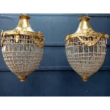 Pair of brass glass hall lights in the Rocco style {H 50cm x Dia 35cm }.