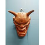 19th C. hand painted wooden and polychromed Hannya Noh theatre demon mask {23 cm H x 20 cm W x 14 cm