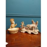 19th C. ceramic figure of Cherub and Chariot {30 cm H x 22 cm W} and Royal Worcester Boy with Basket