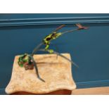 Bronze sculpture of Frog on Bullrushes {29 cm H x 40 cm W x 25 cm D}.