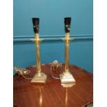 Pair modern brass table lamps. {39 cm H x 9 cm W x 9 cm D}.