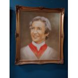 Oil on canvas of Lester Piggott mounted in gilt frame. {72 cm H x 61 cm W}.