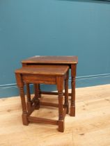 Set of two Edwardian oak tables on turned legs. {44 cm H x 42 cm W x 30 cm D}.