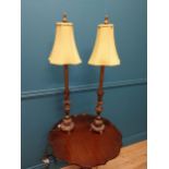 Pair of late 20th C. composition table lamps with cloth shades. {89 cm H x 14 cm Dia}.