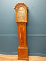 Edwardian hand painted pine Grandfather clock with brass and silvered dial by Peter Mathiesn