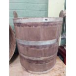 Early 20th C. oak and metal bound log bucket {77 cm H x 63 cm Dia.}.