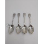 Two Irish Georgian silver dessert spoons and two English silver dessert spoons. 1- Irish silver