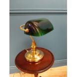 Brass bankers lamp with green glass shade {37 cm H x 28 cm W x 26 cm D}.