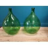 Pair of 19th C. green carboy glass bottles. {70 cm H x 43 cm Dia.}.