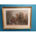 Woodland Scene watercolour mounted in gilt frame. {67 cm H x 87 cm W}.