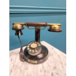 Early 20th C. brass and metal telephone {23 cm H x 30 cm W x 20 cm D}.