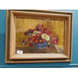 Framed Oil on Canvas - Primroses - M Barry {36 cm H x 48 cm W}