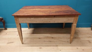 19th C. French oak and walnut kitchen table raised on square tapered legs {72 cm H x 125 cm W x 87